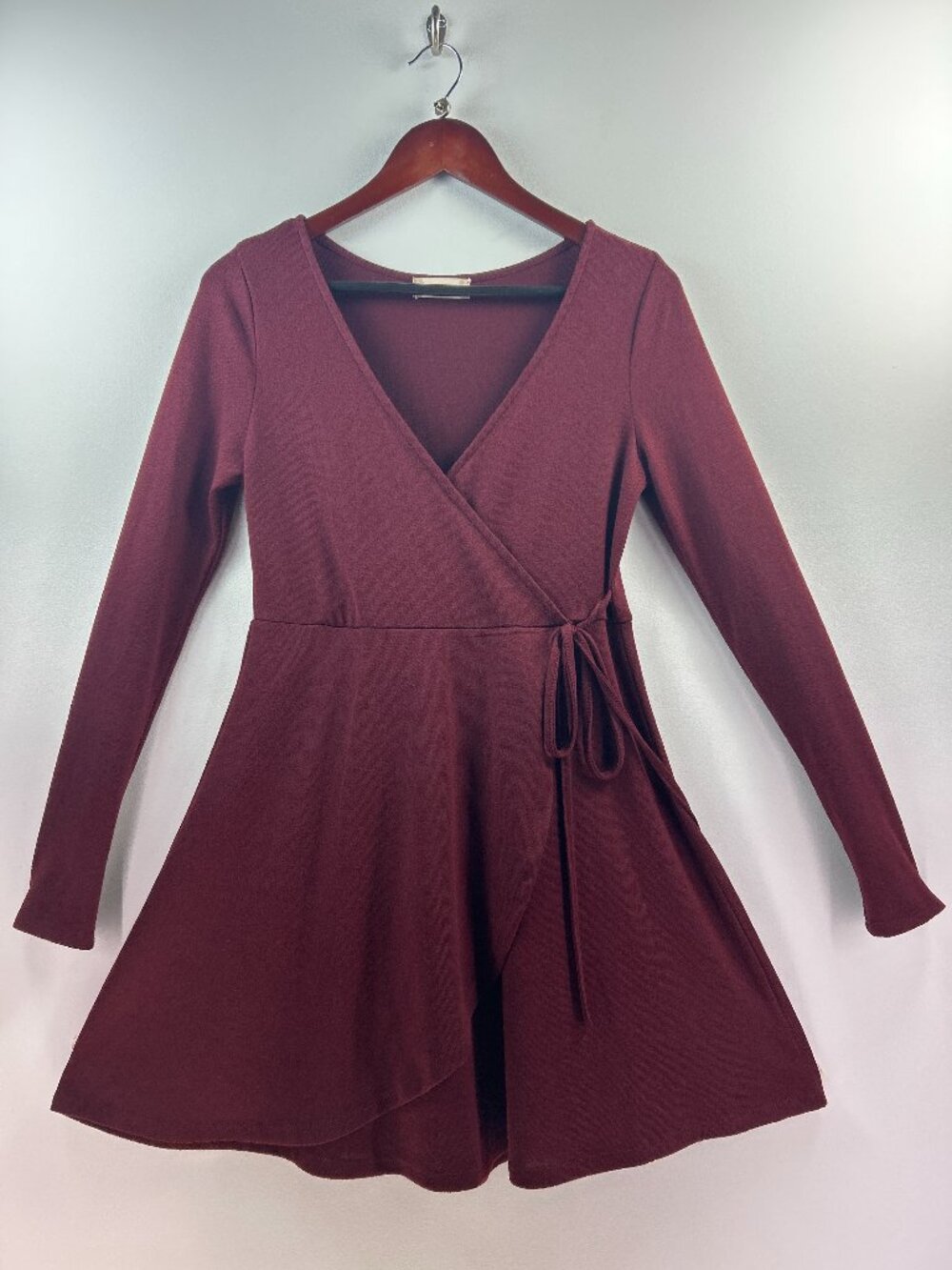 Altar'd State Burgundy Wrap Dress Long Sleeve Fit and Flare Small